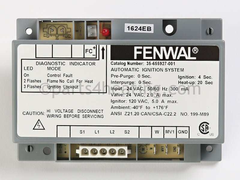 Fenwal Controls Inc. Ignition Control 24 Vac Hot Surface Ce/Csa - Part Number: 35-655927-001 &lt;/SPAN&gt; &lt;SPAN STYLE=&#39;COLOR: GREEN; FONT-WEIGHT:BOLD&#39;&gt;