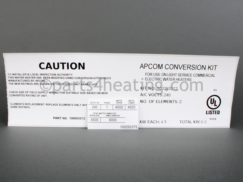A.O. Smith CONVERSION,LTE/DCE,2 ELEMENT,4500W240V - Part Number 100293212