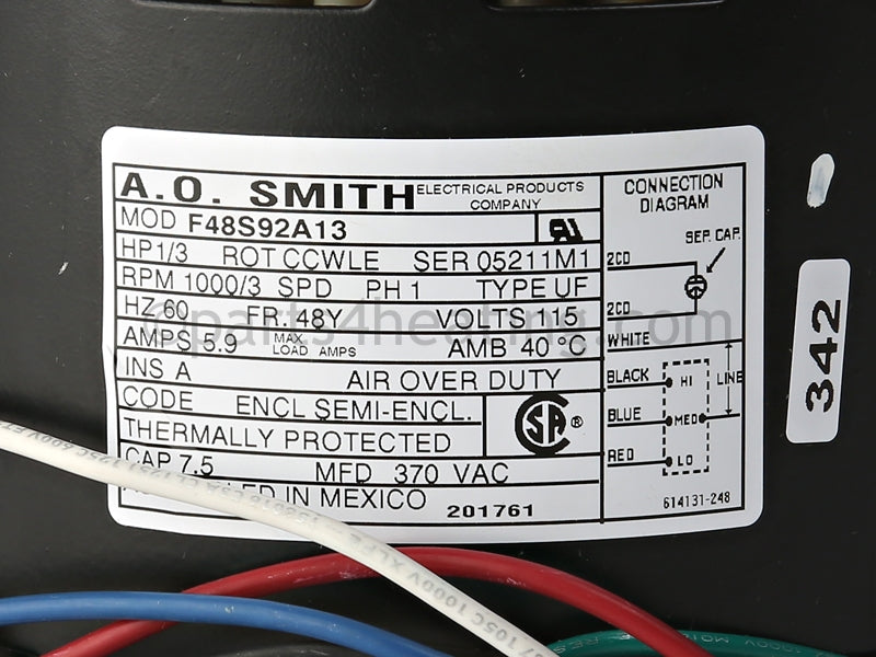 Reznor Ao Smith F48S92A13 Motor, 1/3 Hp - Part Number RZ201761