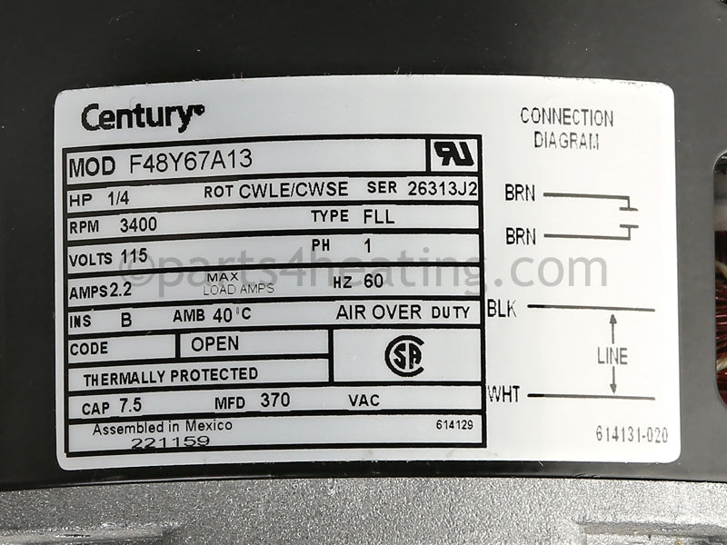 Reznor Venter Motor, A.O. Smith F48Y67A13 - Part Number: RZ221159