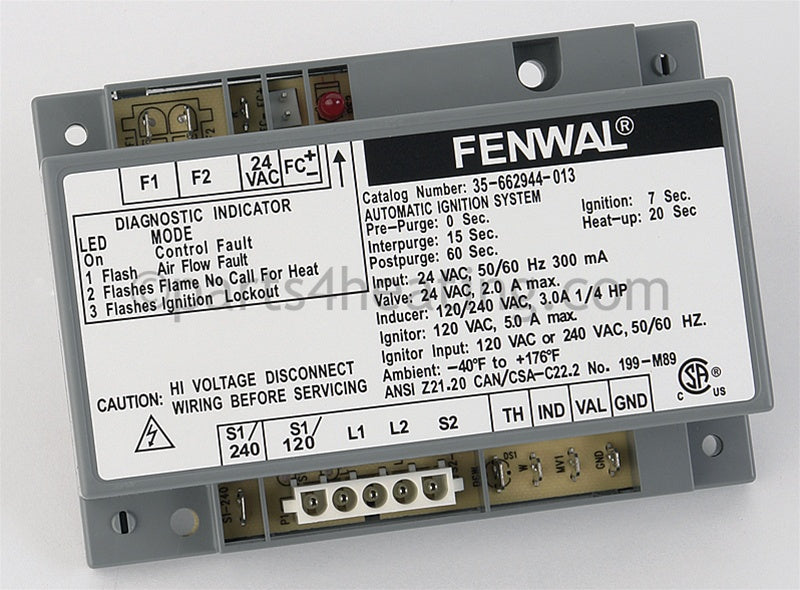 Fenwal Controls Inc. Ignition Control 24 Vac Hot Surface W/Blower Relay Csa - Part Number: 35-662944-013