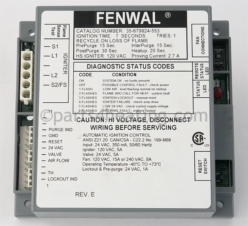 Fenwal Controls Inc. Ignition Control 24 Vac Proven Hsi W/Blower Relay - Part Number: 35-679924-553