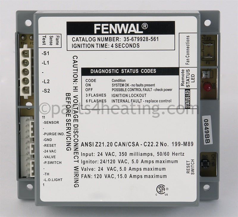 Fenwal Controls Inc. Ignition Control 24 Vac Proven Hsi W/Blower Relay - Part Number: 35-679928-561