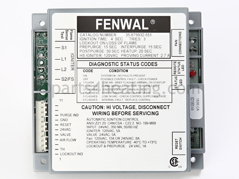 Fenwal Controls Inc. Ignition Control 24 Vac Proven Hsi - Part Number: 35-679932-551