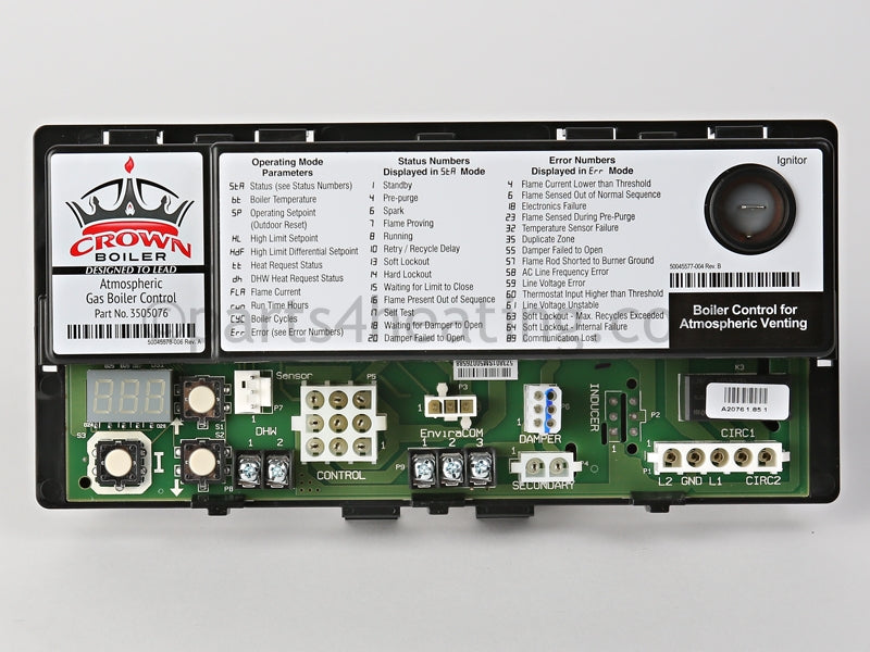 Crown Honeywell S9361A2076 &lt;Span Style=&#39;Color: Green; Font-Weight:Bold&#39;&gt; Integrated Control Board For Atmospheric Boiler &lt;/Span&gt; - Part Number: 3505076