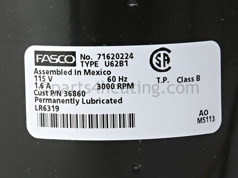 Reznor Venter Motor Only, Prior To Series 3 - 115V, Fasco 7162-3845. - Part Number: 36860