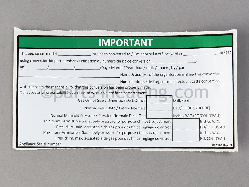 Reznor Conversion Tape - Part Number 64391