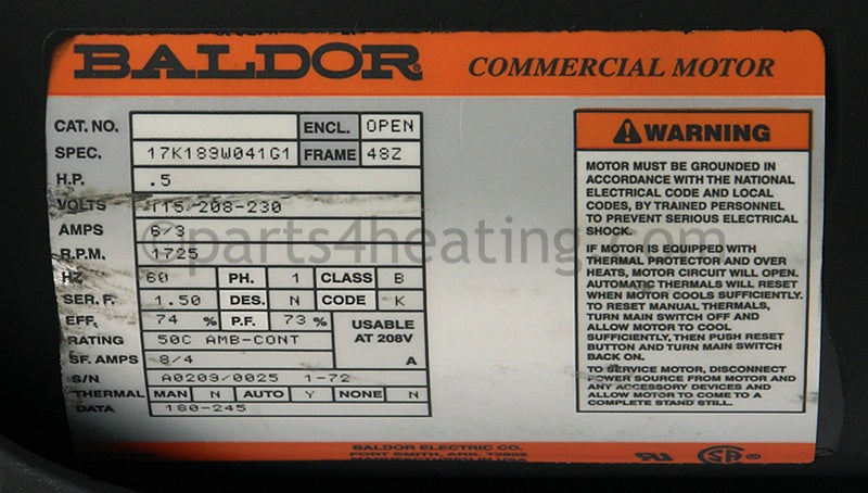 Laars Heating Systems Mt2H 1000 Mt2H 1250 Mt2V 1000 Mt2V 1250 Pump, 1/2 Hp - Part Number A2115102