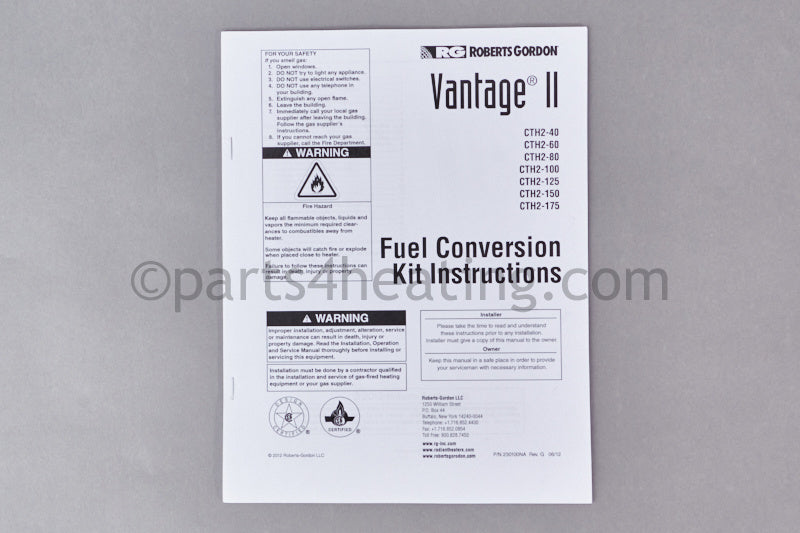 Roberts Gordon Cth2-150 Ng To Lp Conversion Kit - Part Number: CTH2150NP