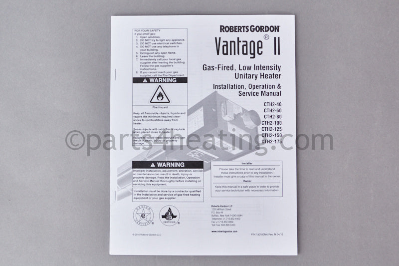 Roberts Gordon Cth2-150 Ng To Lp Conversion Kit - Part Number: CTH2150NP