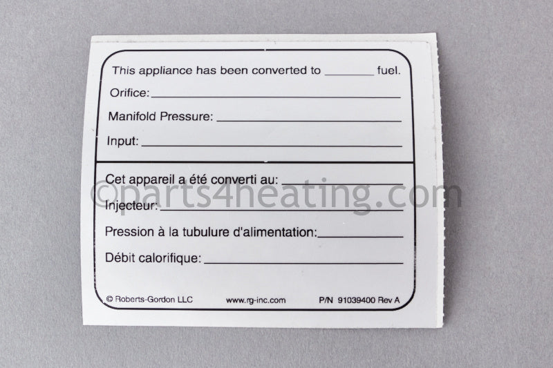 Roberts Gordon Cth2-150 Ng To Lp Conversion Kit - Part Number: CTH2150NP