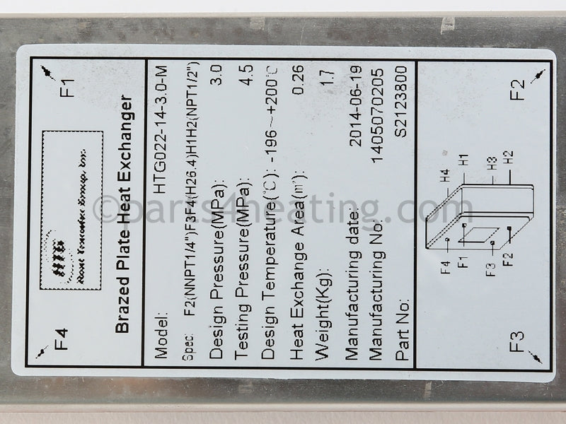 Laars Heating Systems Heat Exchanger, Plate - Part Number: S2123800