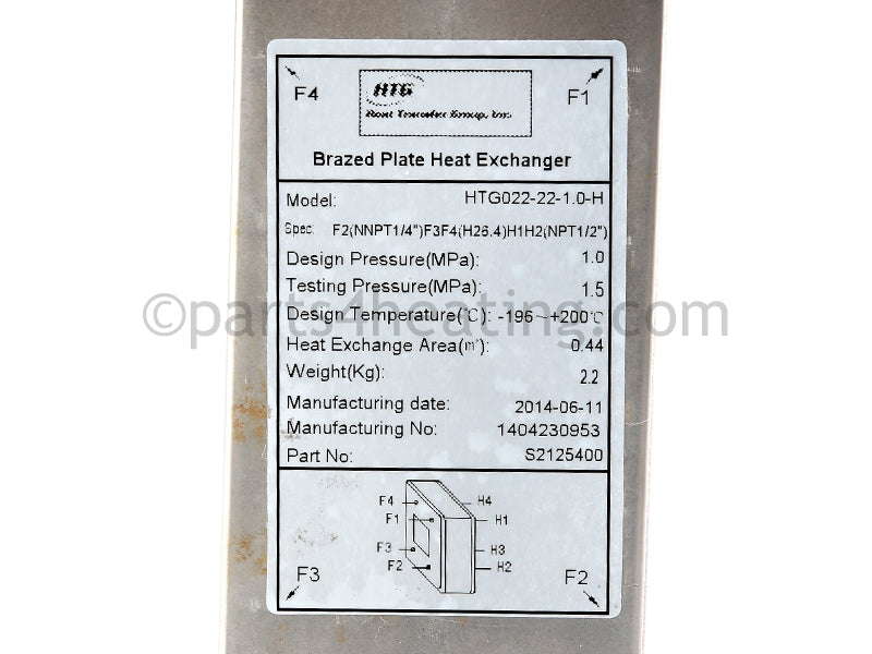 Laars Heating Systems Heat Exchanger, Plate - Part Number: S2125400